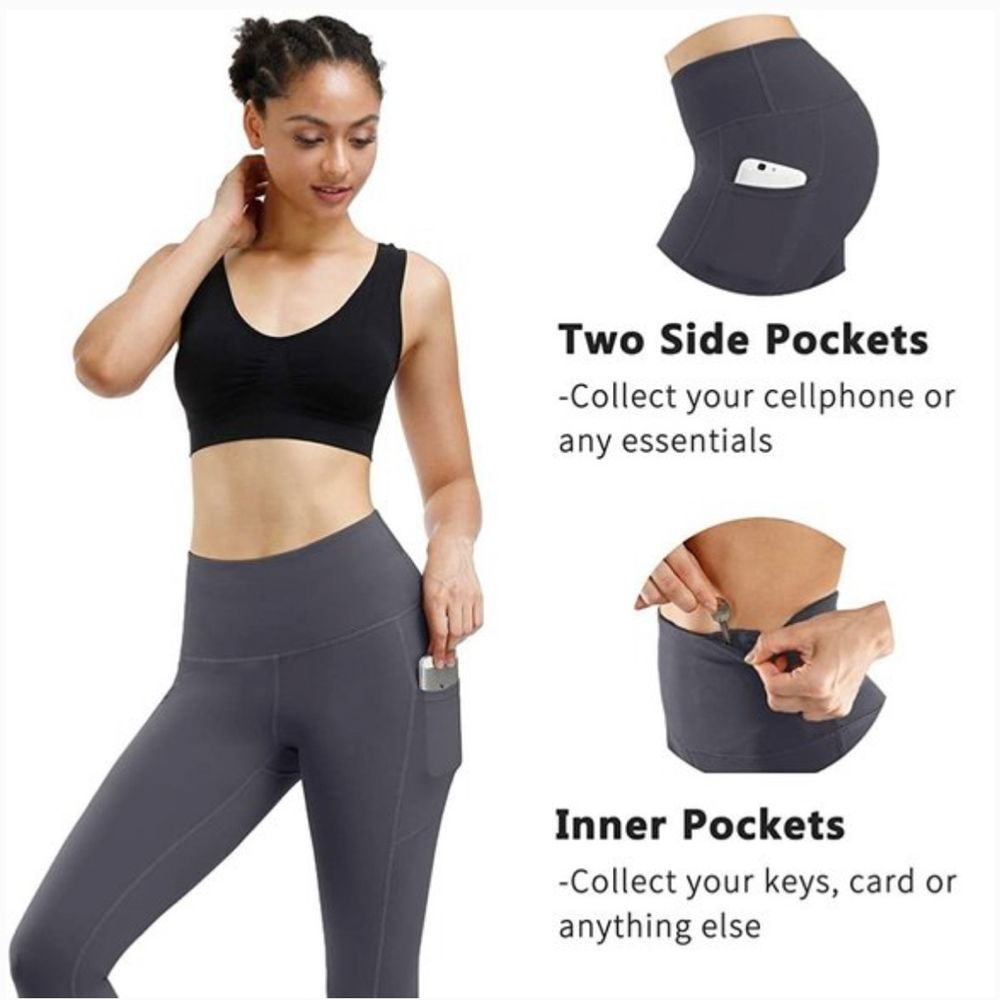 Fengbay 2 pack High Waist Yoga Pants in Grey and Black Size 31